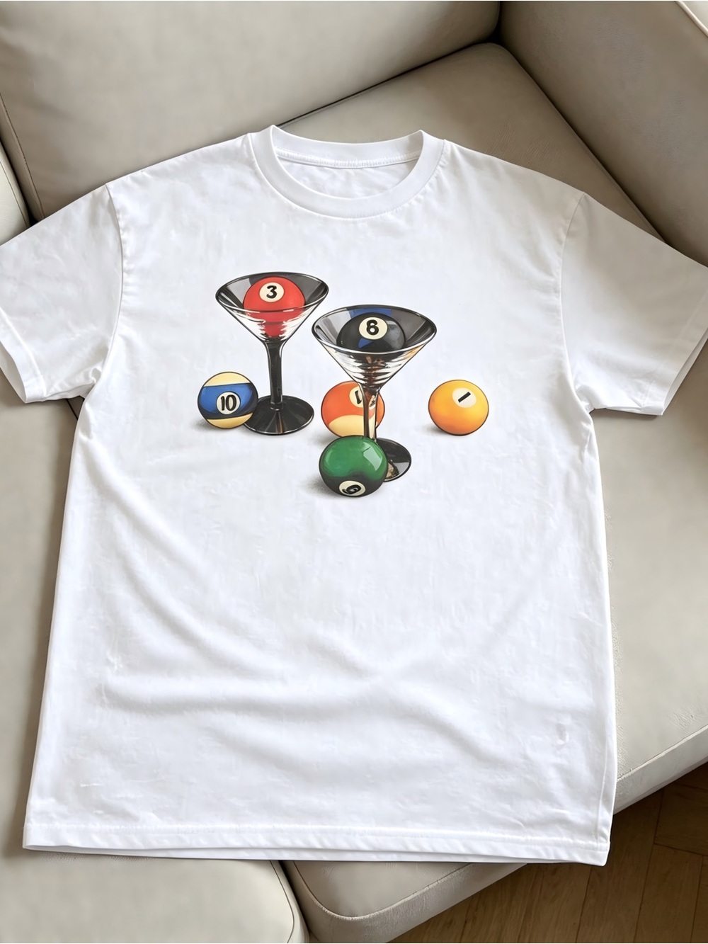 Billiards Martini Cocktail Glass Retro Pool Ball Women Men T-shirt Unisex